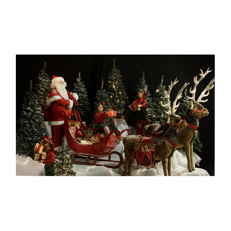 PÈRE NOEL TRAINEAU ROUGE ET DEUX RENNES