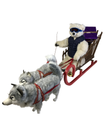SITTING WHITE LEON WITH TWO HUSKIES