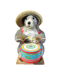 Animatronic woodchuck with summer straw hat & drum