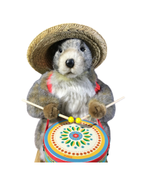 Location Marmotte automate musicienne tambour coloré et chapeau de paille