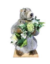 Location automate marmotte et son bébé marmotte avec couronne de fleurs
