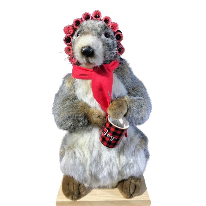 Marmotte automate de Noël, décoration animée pour vitrines de magasin et événementiel