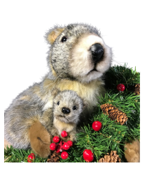 Automate de décoration de Noël en location pour magasins et événementiel : marmotte et son bébé avec couronne de Noël