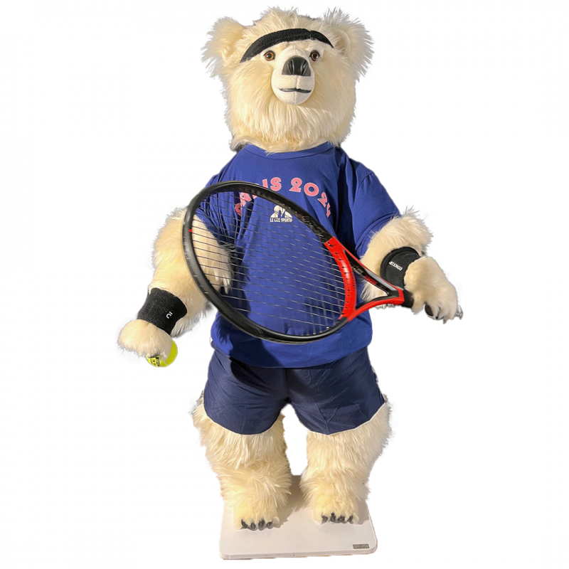 Rental animatronic bear tennis player for storefronts & exhibitions