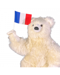 Rental animatronic bear with flag for window displays & events