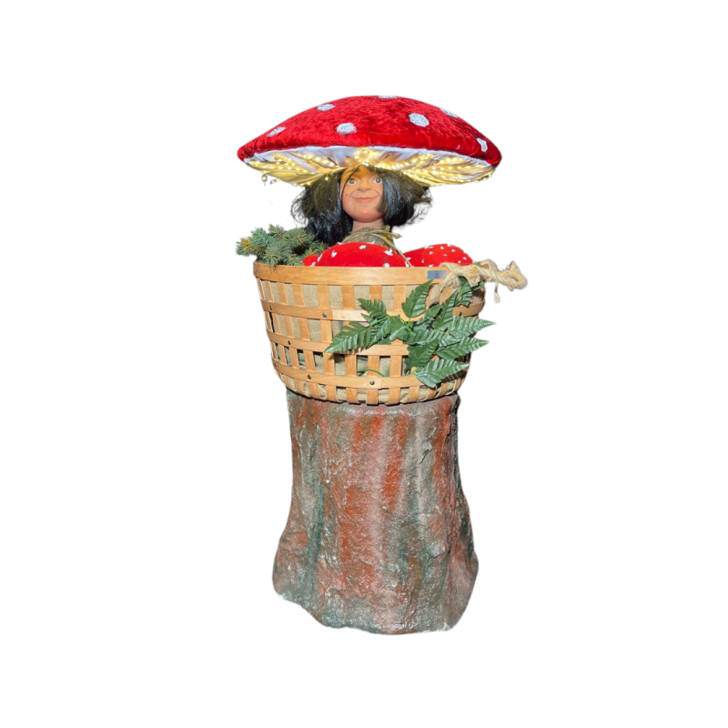 animatronic christmas elf,animatronic goblin mushroom,animated christmas light decor