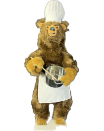 animatronic bear head chef,animated decoration stores displays,animatronic brown bear window displays