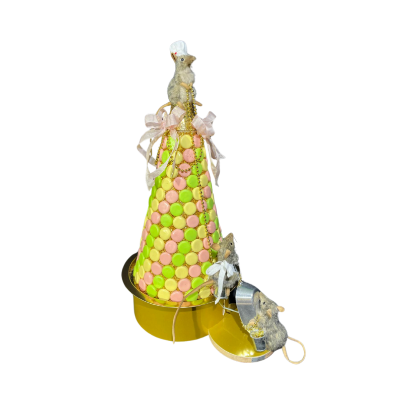 macaron tower animatronic mice,pyramidal cake animated decor,luxury animatronic