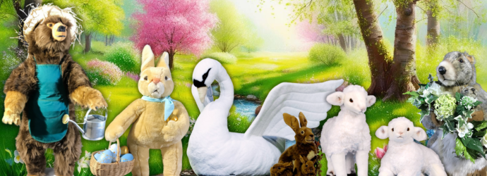 Window displays animatronic decoration for spring and Easter